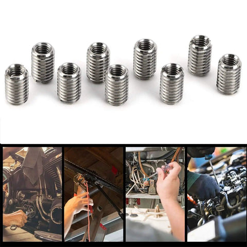 Ten Piece Stainless Steel Thread Repair Inserts And Reducing Nuts, M4 To M6 Male Female Sleeve Adapter Kit For Toolbench Builds And Household Repairs That Are Tough As Nails Under Pressure