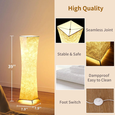 39-inch modern floor lamp with fabric shade, seamless joints, foot switch, stable and sleek design for living spaces