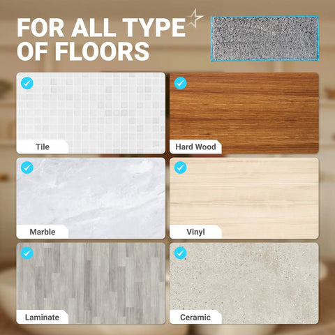 Washable And Reusable Wet Mopping Pads For iRobot Braava Jet M6 shown on tile, hardwood, marble, vinyl, laminate, and ceramic floors