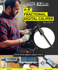 Man using EZCal Digital Caliper 0 To 8 Inches 200 mm With IP54 Splash Water, Oil And Dust Resistant Housing for precise measurement