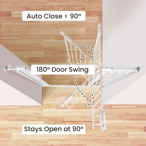 Top view of Easy Walk-Through Baby Safety Gate with Auto Close and Hold Open, 180° door swing demonstration