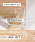 Easy Walk Through Safety Gate For Doorways And Stairs With Auto Close And Hold Open Features 36 Inch Tall Fits 29.1 To 38.5 Inch Openings Graphite Finish No Fuss Quick Pressure Mounted Setup That Protects Walls, top view showing swing angles