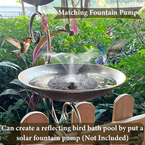 Sturdy Two In One Deck Bird Bath And Feeder Combo With Adjustable Railing Clamp Antique Gold Metal Yard Ornament with hummingbirds