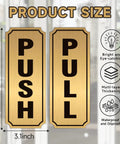 Push And Pull Door Sign Set Self Adhesive Durable Waterproof Vinyl Decals Black And Gold For Home Office Cafe Storefronts Glass Doors And Handles Easy Peel And Stick 7.8 Inch By 3.1 Inch, product size diagram