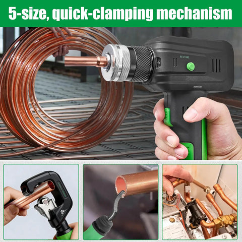 Pro Super Stars Electric Tubing Expander Swaging Tool Kit W 2200mAh Battery Powered HVAC Copper Aluminum Pipe Beller Expansion Set with quick-clamping mechanism.