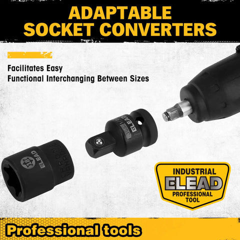 Adaptable socket converters with Rugged 31-Piece Torx Bit Socket Set for high torque auto mechanic work and DIY car maintenance.