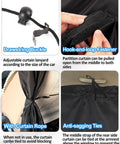 Set Of 3 Car Window Shades With Privacy Divider And Side Window Covers showing drawstring buckle, hook-and-loop fastener, curtain rope, and anti-sagging ties for 95 Percent Light Blocking Sunshades For Nap Time Camping And Comfort.