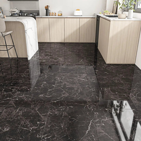 Brown Marble Vinyl Floor Tile 12x12 Inch Peel And Stick Self Adhesive Flooring for Kitchen Waterproof Glossy Granite Look