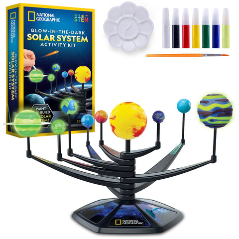 Glow In The Dark Solar System Model Kit For Kids Ages 8-12 Build A 3D Planetary System With Movable Arms Paintable Planets Cool STEM Craft For Space Themed Bedrooms And Decor, featuring model and paint supplies