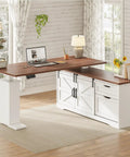 L Shaped Standing Desk With Storage Drawers And Power Outlets, 55 Inch Height Adjustable Corner Desk For Home Office in white