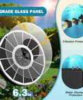 Solar Bird Bath Fountain Pump with 3.5W Glass Panel, White Panel Design, and 2000mAh Battery in garden setting