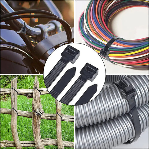 Heavy Hitting 30 Inch Black Zip Ties With 200 Lbs Grip Thick Cable Ties And Extra Long Nylon Tie Wraps For Yard Chores Electrical Setup And Garage Grind Durable 28 Pack, used for securing wires and organizing cables.