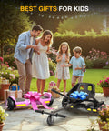 Family enjoying Two In One Off Road Self Balancing Scooter With Adjustable Seat Attachment For Kids And Adults, pink go-kart style.