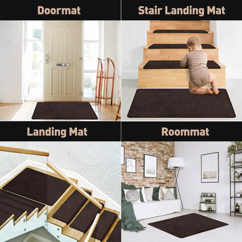 Ultra Plush Carpet Stair Tread Mat Soft Shag Non Slip Gel Backing Clings To Stairs Tape Free No Glue Washable Dark Brown