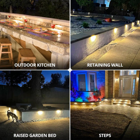 Eight Pack 6.8 Inch LED Hardscape Lights Low Voltage Waterproof Retaining Wall Outdoor Step Lighting 2700K 1.5W