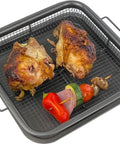 Crisping Basket And Tray Set For Air Fryers With Nonstick Coating, Even Cooking And Grease Catcher, Healthy Frying Made Easy with roast chicken and vegetables