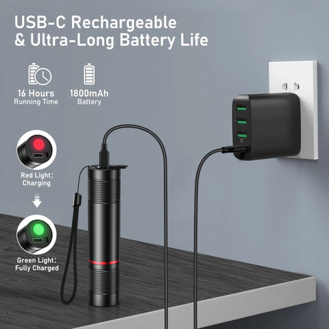 Rechargeable LED Flashlight 2 Pack With Zoomable Beam Go-To Four Lighting Modes High Low Strobe SOS USB Rechargeable Long-Lasting Battery Life plugged in
