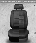 Leather Seat Covers Full Set Universal Water Resistant With 3D Foam Back Support For SUV Sedan Van All Season Dope Comfort And Luxury Airbag Compatible Pure Black showing split design