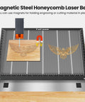 ToCome honeycomb laser bed, steel 500x500x22 mm, front view with ruler-edged frame