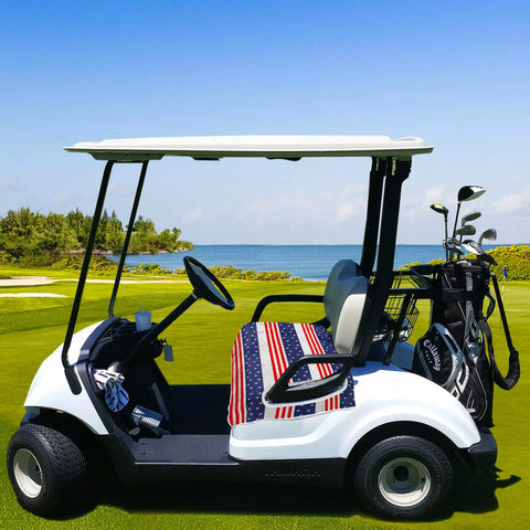 Patriotic USA Flag Golf Cart Seat Covers 51x31 Universal Fit For EZGO Club Car Yamaha 2 Or 4 Seater Microfiber on golf cart