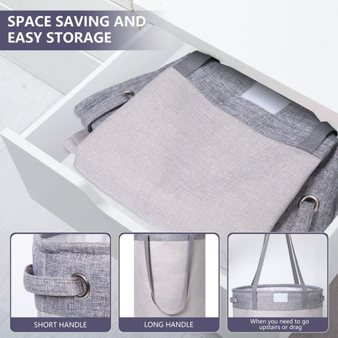 70L Round Collapsible Laundry Hamper With Lid And Easy Carry Handles Freestanding Laundry Basket in light grey, storage drawer view