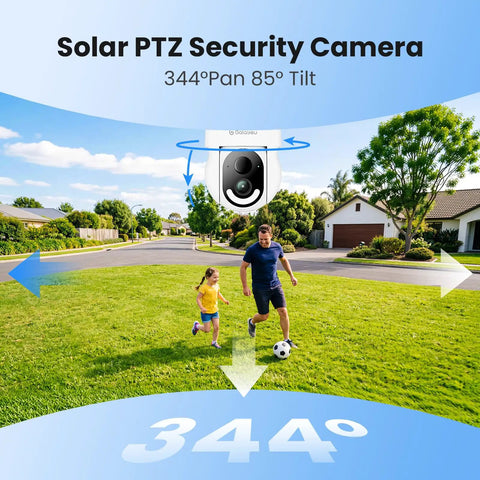 Solar Powered Wireless Outdoor Security Camera With 2K Resolution 360 Degree Pan Tilt Auto Tracking Spotlight in park
