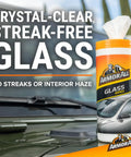 Container of Armor All Glass Wipes from All In One Car Cleaning Kit With Wash And Wax Glass Wipes Tire Foam And Protectant Four Piece Auto Detailing Set.
