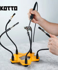Five Arm Third Hand Soldering Stand With Adjustable Gooseneck Arms Non Slip Steel Weighted Base PCB Holder in use soldering PCB