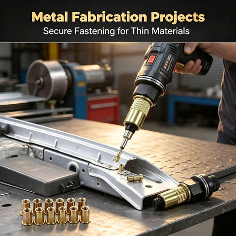 Heavy Duty Carbon Steel Rivet Nut Set With Seven Interchangeable Mandrels And Seventy Metric Inserts for metal fabrication projects.