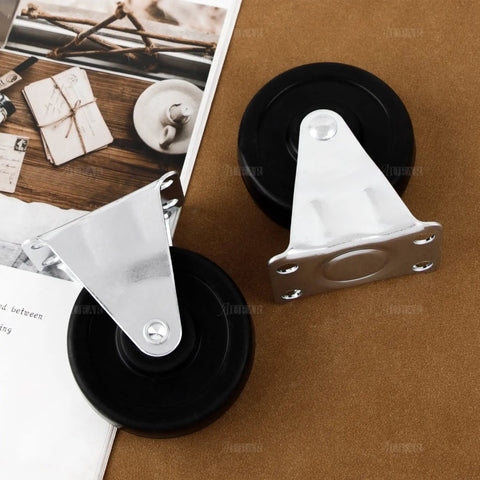 2 Pack 3 Inch Rubber Caster Wheels Heavy Duty Fixed Black Casters With Rigid Non Swivel Top Plate For Furniture And Shelving