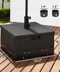 2 In 1 Outdoor Umbrella Base Planter Box With Drain Hole Heavy Duty Fillable Stand Table On Wheels, black wood-like top, deck use