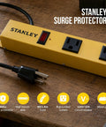 Yellow indoor surge protector power strip with 9 outlets 600 Joules of surge protection 6 ft cord 14 AWG type B plug