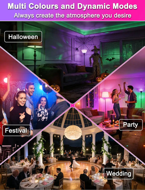 Lit Color Changing LED Light Bulbs 70W Equivalent A19 Base, RGBW Dimmable With 12 Color Options used in various settings