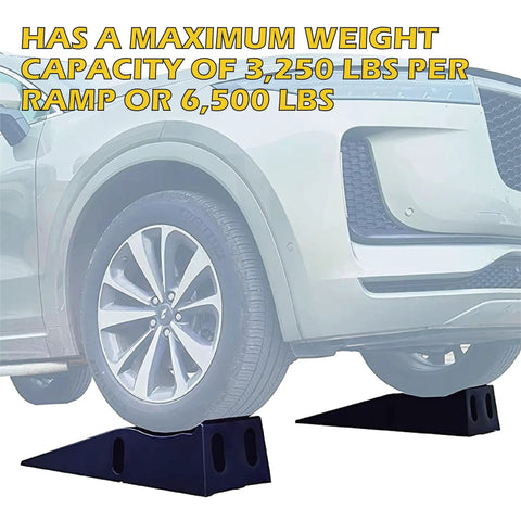 Heavy Duty Car Ramps Kick Up Your Ride Smooth Six Point Two Five Inch Rise Deep Grooved Tread Grips Tires Tight Six Thousand Five Hundred Pounds Rated Rock Solid Rubber Stops Shop Essential Pair