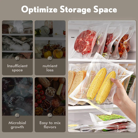 Powerhouse Vacuum Sealer For Food With 90KPa Power And 7 In 1 Modes Damp Moist Dry Canister And More Freshness Storage Bag Included Big Size No Pressing Needed sealing corn and meat in bags to optimize storage space