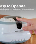 Top Rated Ultrasonic Jewelry Cleaner Delivers A Slick Shine To Eyeglasses Watches Rings Coins Razors And Gadgets Using Just Tap Water For Quick Deep Cleaning That Really Slaps And Leaves Everything Crisp, showing user pressing control.