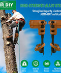 Beefed Up Heavy Duty Tree Climbing Spikes Set 1 Pair Alloy Steel Climbing Spurs With 350 Lb Load Capacity visible on tree with man climbing.