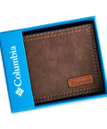 RFID Slim Bifold Wallet With ID Window Leather Dark Tan For Men Card Holder With 6 Card Pockets Currency Pocket Thumb Ejector