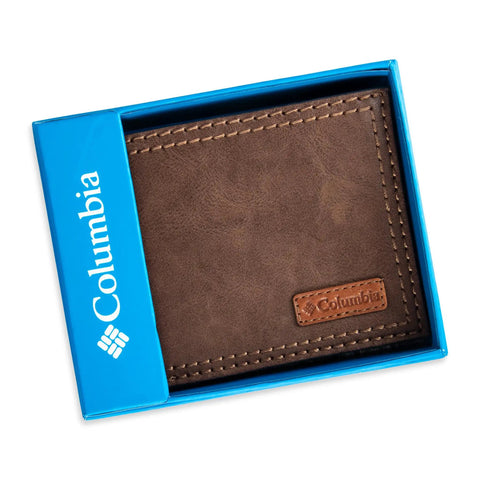 RFID Slim Bifold Wallet With ID Window Leather Dark Tan For Men Card Holder With 6 Card Pockets Currency Pocket Thumb Ejector