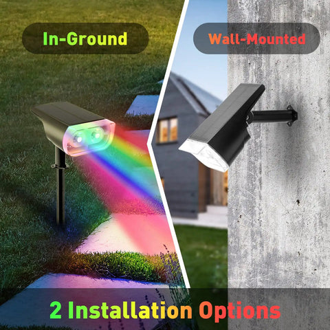 Outdoor Solar Spotlight Kit 4 Pack With 38 LEDs, Color Changing RGB Lights, 9 Modes, Ground and Wall Installation Options