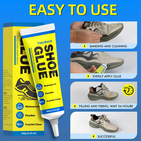 Ultra Strong Waterproof Shoe Repair Glue Clear Adhesive For Soles And Uppers, Bonds Sneakers Boots Leather Rubber Vinyl Canvas, Flexible Permanent Fix For Cracked Heels And Loose Soles, Quick Drying 2.1oz tube application process