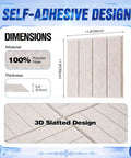 White Slatted Acoustic Foam Panels 24 Pack 12x12x0.4 Inch High Density Polyester Fiber self-adhesive details and dimensions.