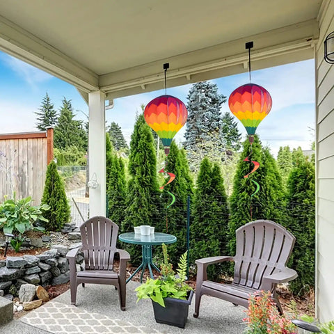Two Pack Multicolor Hot Air Balloon Rainbow Wind Spinner Garden Decor For Outdoor Vibes, 59 Inches Tall By 12 Inches Wide