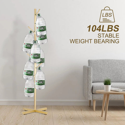 Freestanding Metal Coat Rack With Eight Hooks For Entryway Or Office, Easy To Assemble Modern Coat Tree In Golden Finish, 104lbs weight test