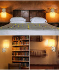 Bedside Wall Sconce With USB Port And AC Outlet, White Fabric Shade, Hardwired Mount Light for bedroom, library, and hotel decor.