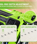 24V 18-Gauge Brushless Cordless AirStrike Brad Nailer Kit with tool-free depth adjustment wheel close-up view