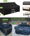 Heavy Duty Waterproof Outdoor Sofa Cover for 3 Seater Patio Couch 79x37x35 inch, shown on multiple patio furniture types.