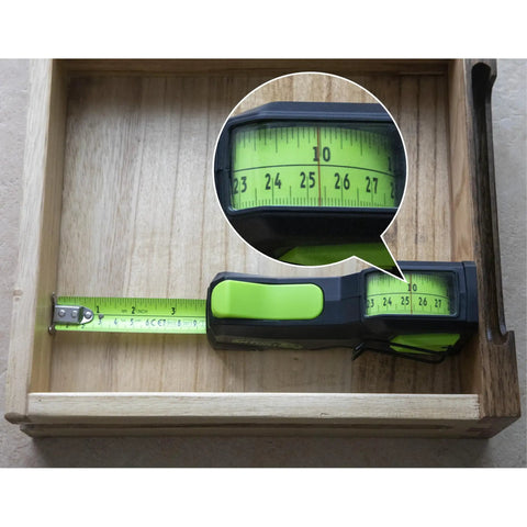 Top View Internal Reading Precision Retractable Measuring Tape Inches With Magnetic Tip And Lock in wooden box