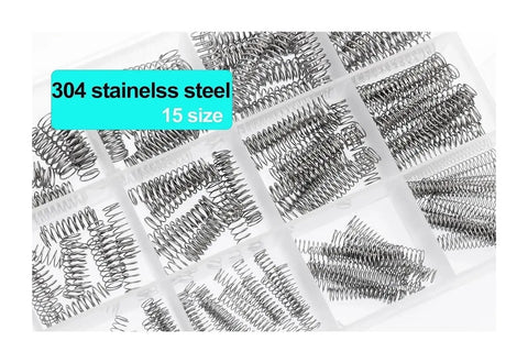100 Piece Compression Springs Assortment Kit With 15 Sizes in 304 stainless steel, multiple compartments with mini springs
