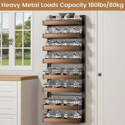 Eight Tier Over The Door Pantry Organizer With Adjustable Wire Baskets And Heavy Duty Support Rails For Kitchens Pantries And Closets Big Time Space Saver No Sweat Hanging Setup Rock Solid Daily Storage Total Game Changer, featuring 8 shelves and metal racks.